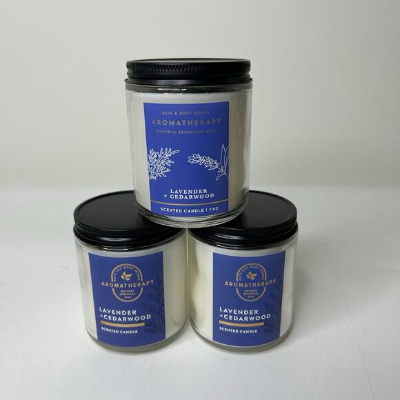 Bath & Body Works Aroma Lavender Cedarwood Single Wick Candles 7 oz Lot Of 3 - Picture 1 of 4